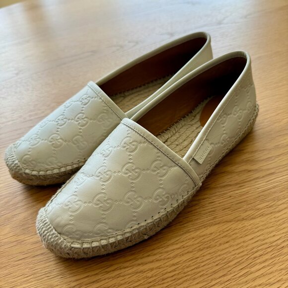 Gucci Ivory Leather Espadrilles Size 38 US Size 8 - Picture 1 of 8